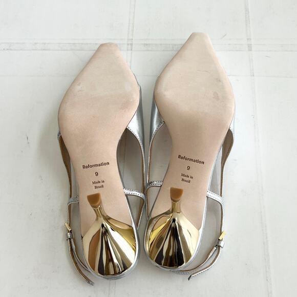 REFORMATION Noreen Slingback Pump Women’s SIZE 9 Gold Silver - Picture 6 of 13